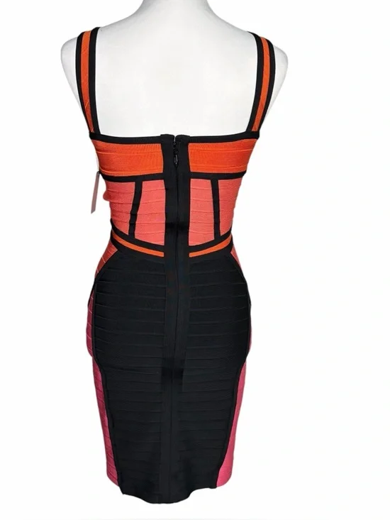 paparazzi Pink, Orange & Black Bandage Midi Dress Size S - Picture 4 of 14